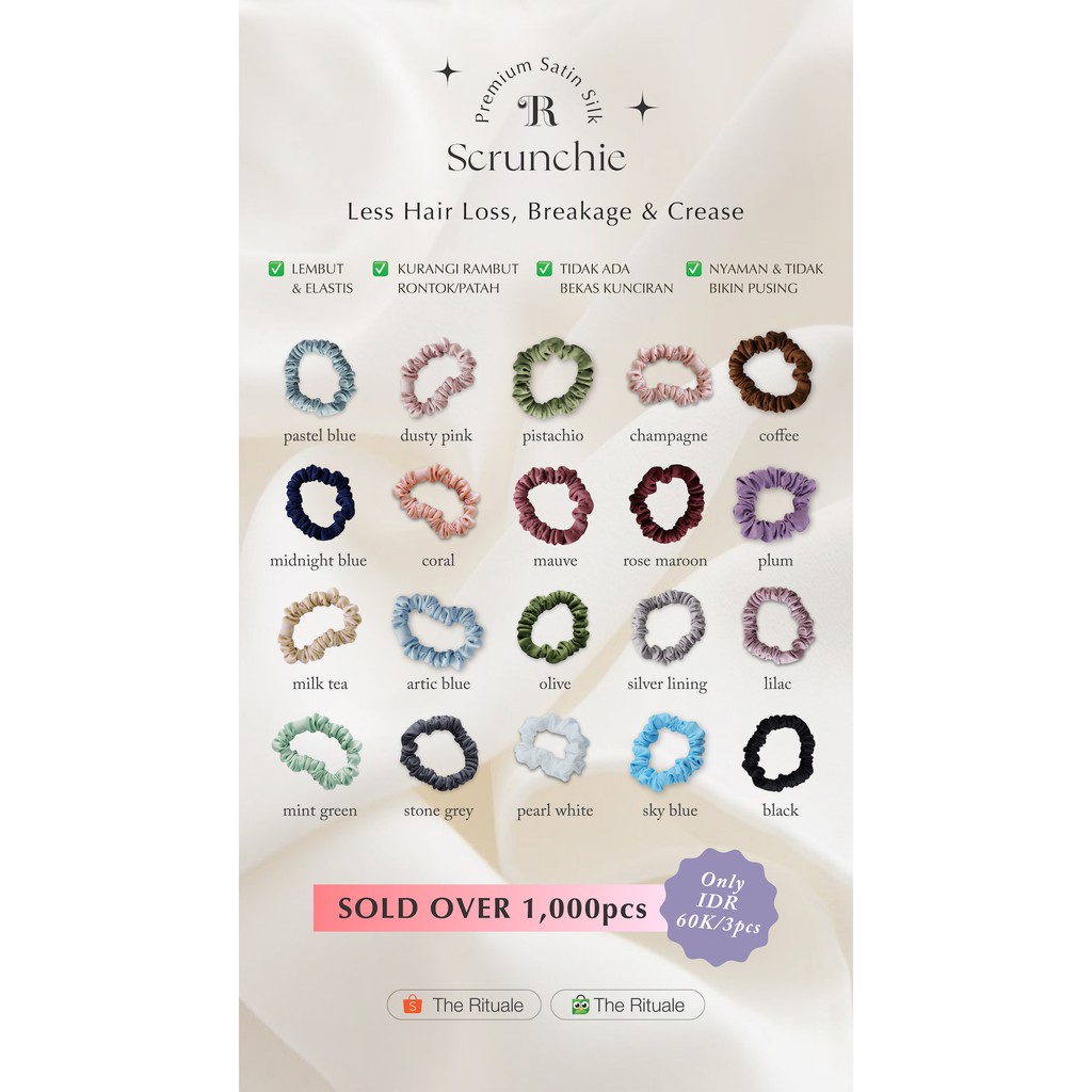 Scrunchies Premium Satin Silk MINI The Rituale | Ikat Rambut Kuncir Hijab Cepol | Anti Rontok Pusing-2