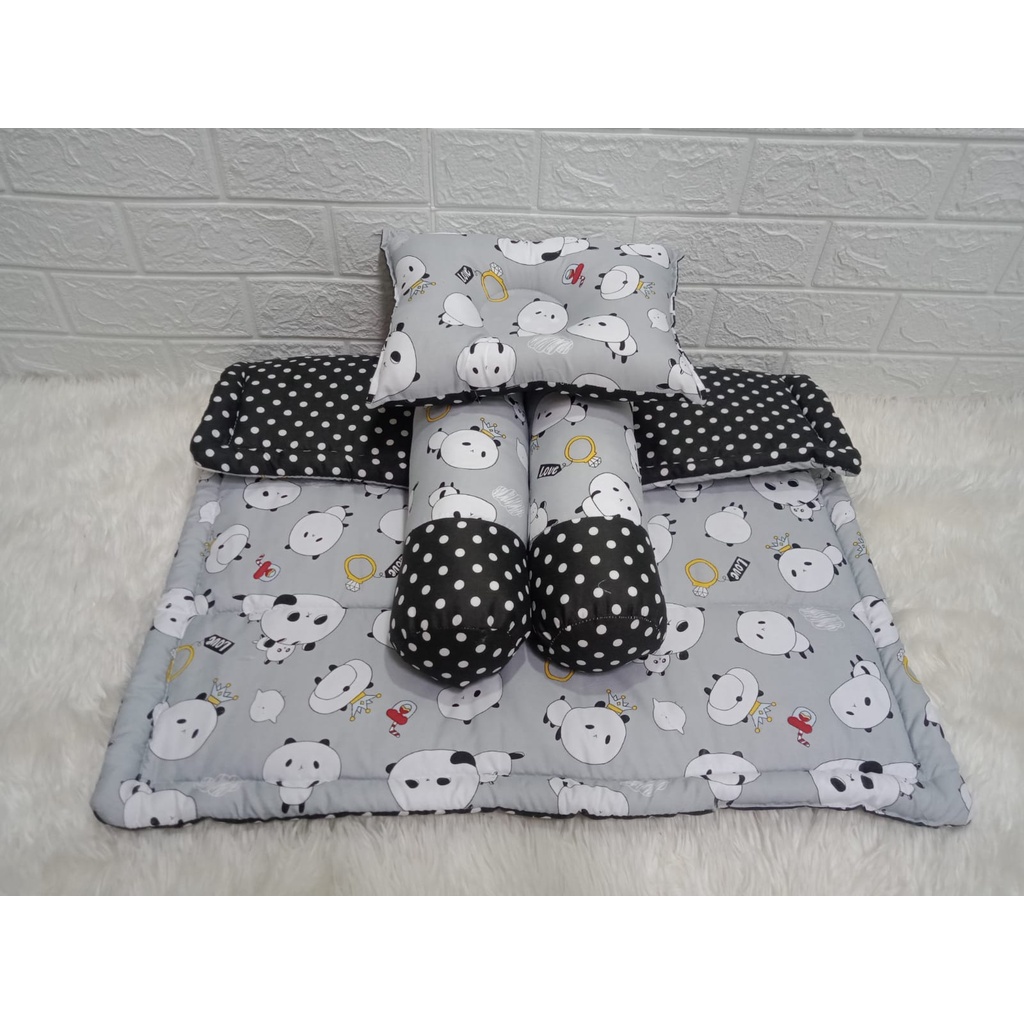 [Baby Bed Set]Bedcover Set Bayi Selimut Bayi Lengkap Dan Murah-bc Black panda