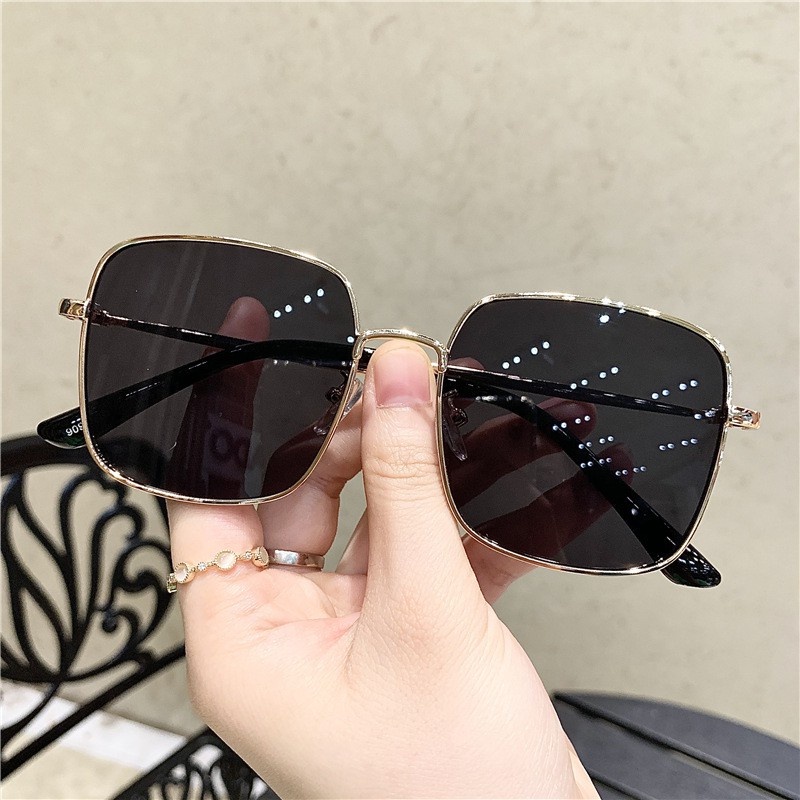 KACAMATA WANTA PRIA SQUARE VINTAGE SUNGLASSES SEGI EMPAT KACA MATA HITAM ANTI UV FASHHION STYLE KOREA-GOLD HITAM