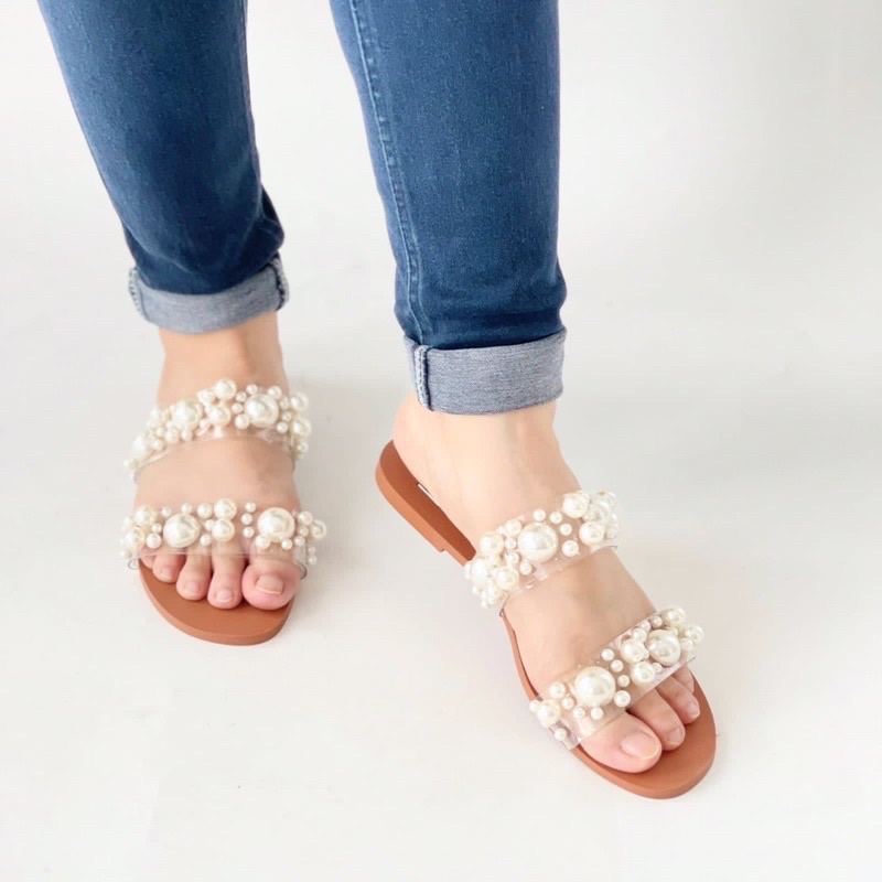 Sandal Wanita Zara ZR-168 Flat Vinyl Pearl Sandals Sandal Wanita Import Sandal Flat