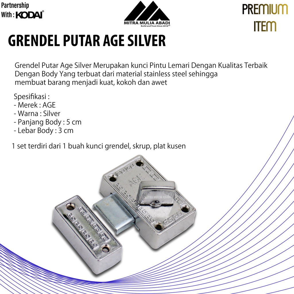 Grendel Putar Slot Pintu/Lemari 5cm I By AGE I Fullset