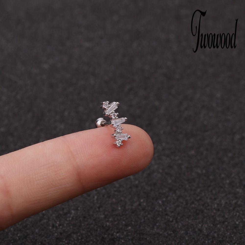 1 Pc Anting Stud Cubic Zirconia Bentuk Bintang Bulan Untuk Wanita