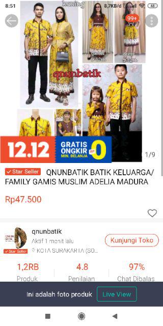 Qnunbatik Batik Keluarga/family Gamis Muslim Adelia Madura Kuning