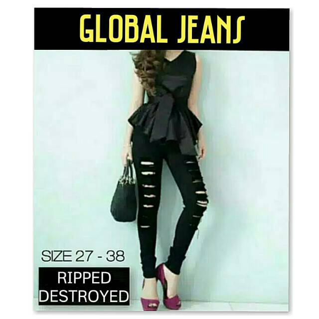  Celana  Jeans  Wanita  Sobek  Hitam Black Ripped Jeans  