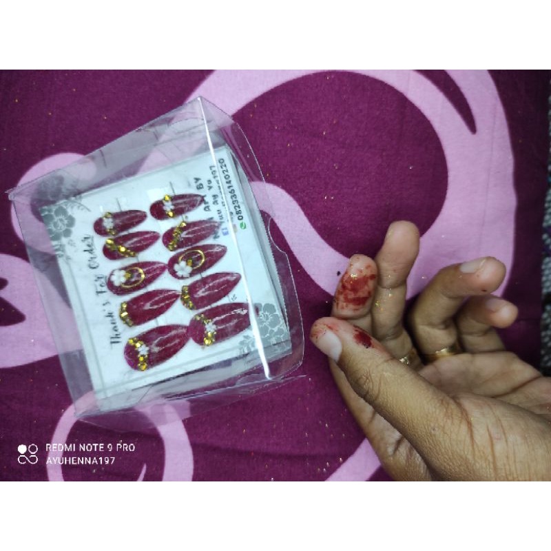 nail art kupal wedding merah maroon murah