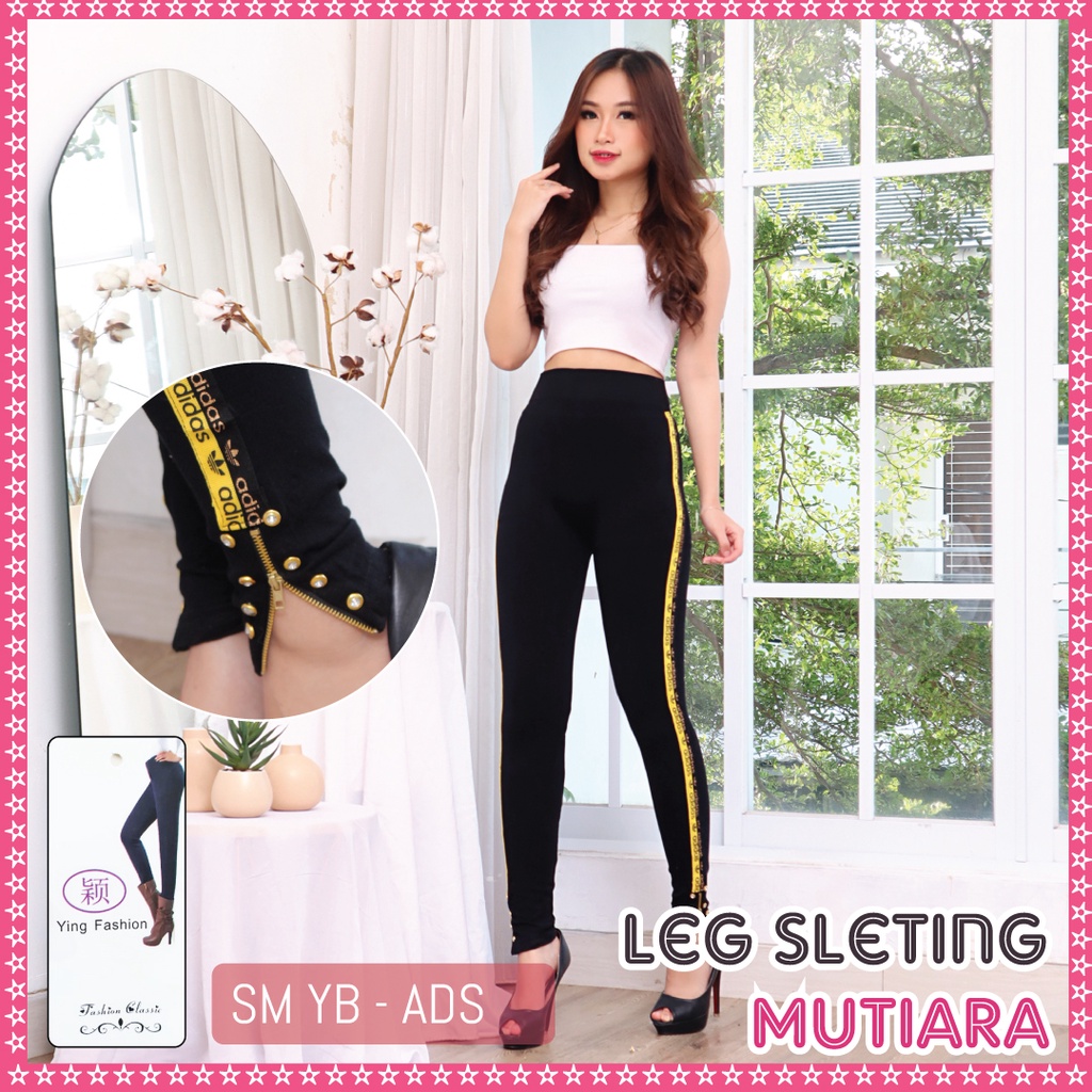 [Grosir Minim 5 pcs ] Legging import Sleting Mutiara / legging fashion wanita / leging wanita / lejing wanita import / legging panjang / legging hitam