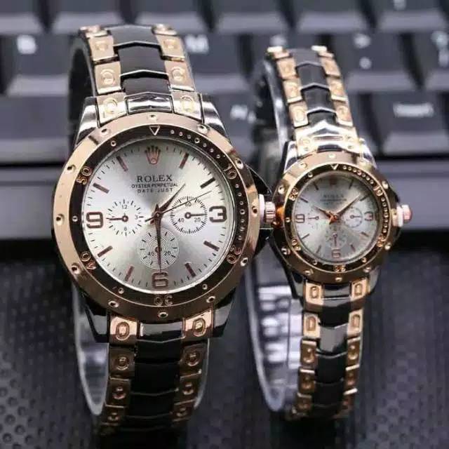 Terima Cod)Jam Tangan Couple Rolex Fashion Strap Rantai)1pasang aku