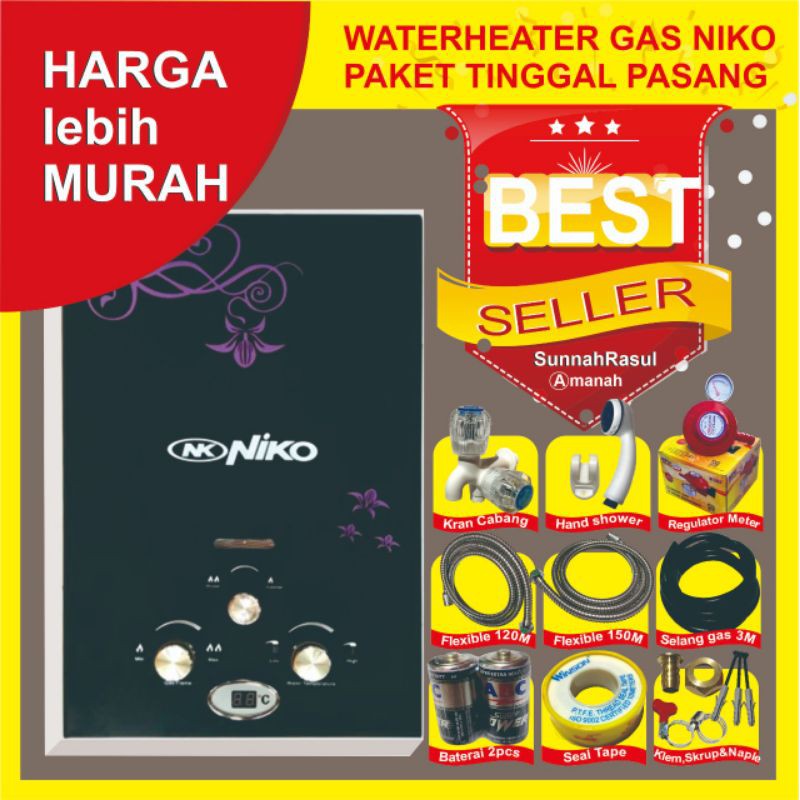WATER HEATER GAS NIKO 6L D PAKET KOMPLIT