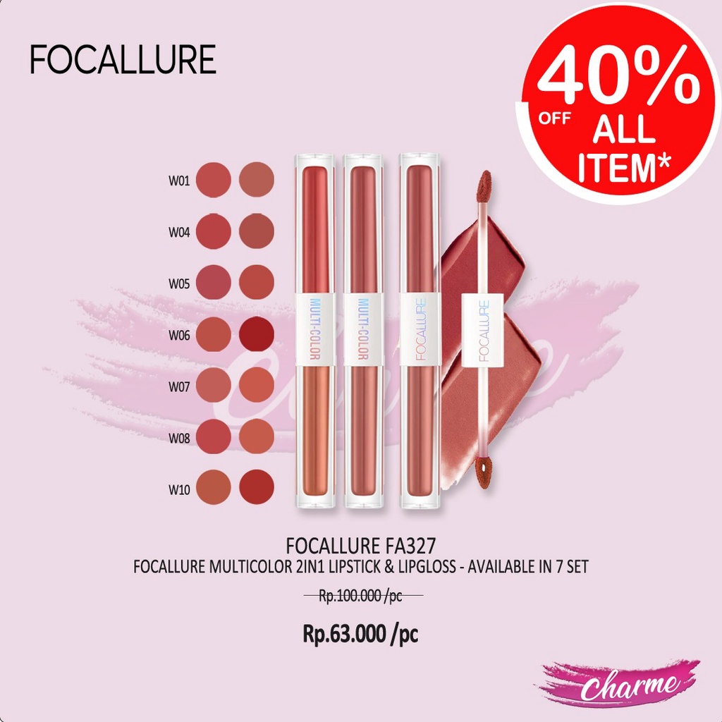 (READY &amp; ORI) Focallure Multicolor 2IN1 Lipstick &amp; Lip Gloss FA327 FA 327