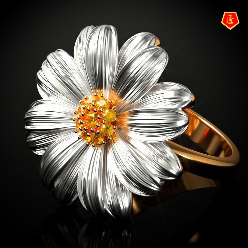 [Ready Stock]Simple Fashion 18K Gold Two-Tone Daisy Ring