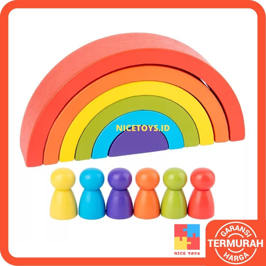 Rainbow Blocks Wooden Balok Susun Mainan Kayu Mainan Balita Balok Kayu Mainan Anak 2 Tahun