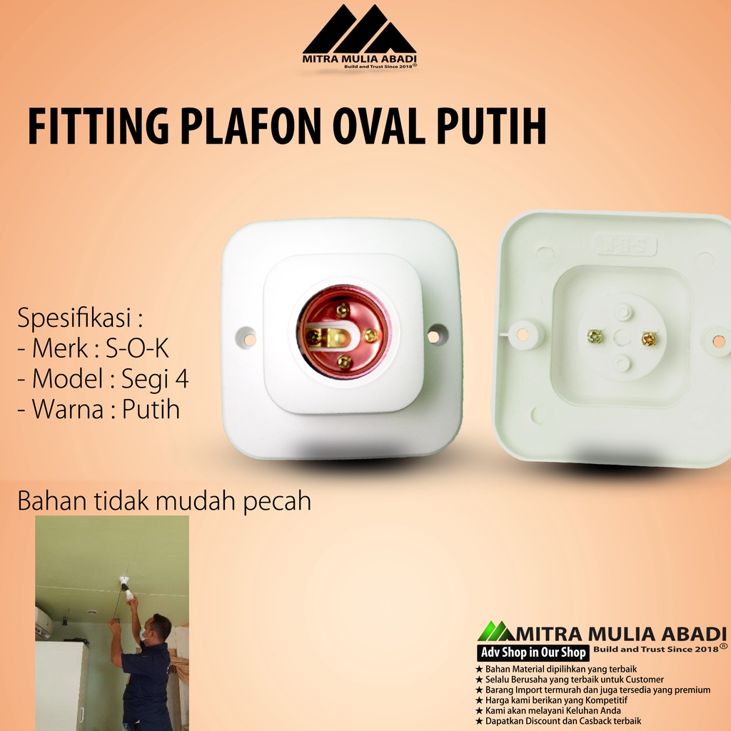 FITTING LAMPU PLAFON E27 OVAL PUTIH PVC LISTRIK 220V