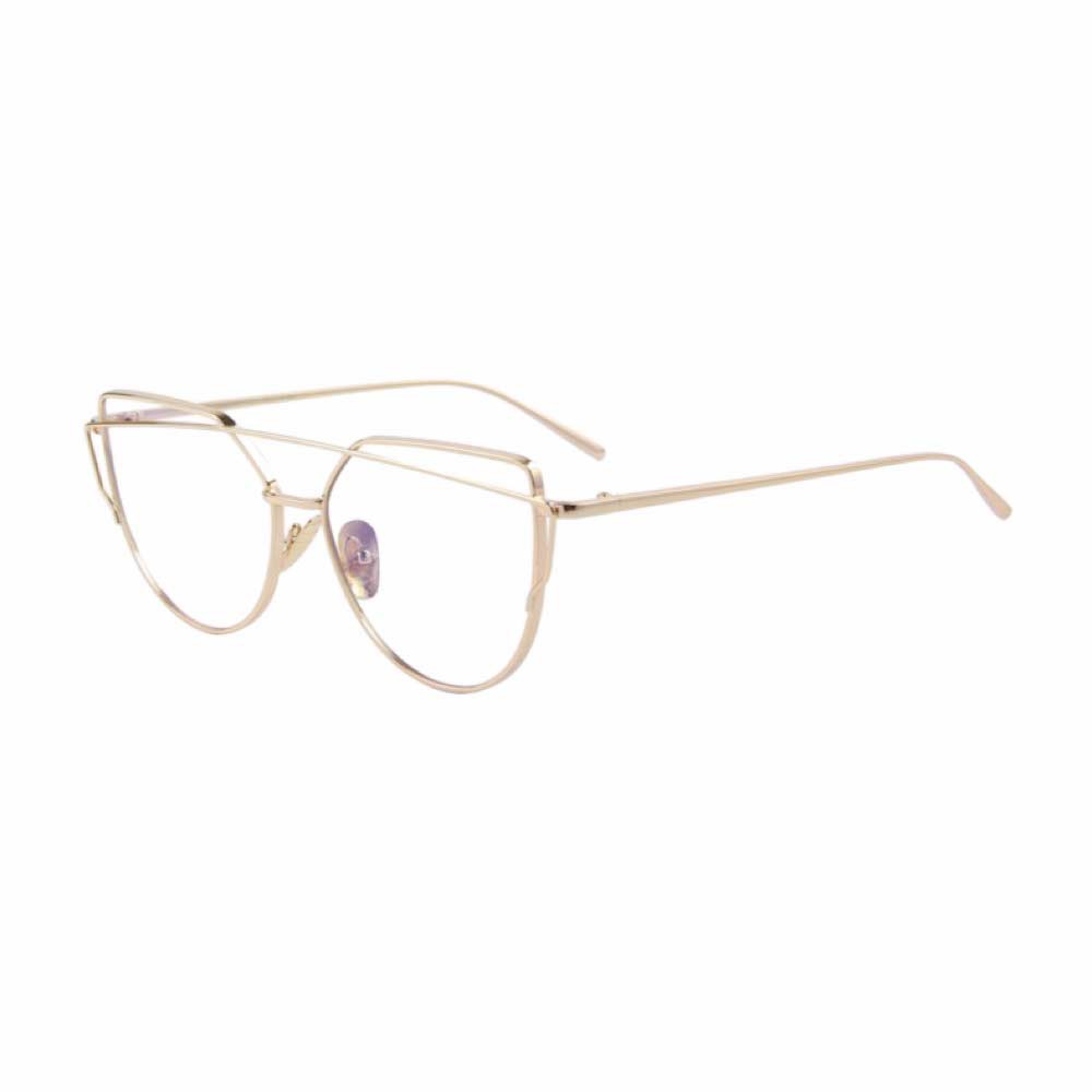 Eye Cat Glasses [ Transparan Gold ] Pria dan Wanita - Desaign Korea - NY Free Kotak Kacamata