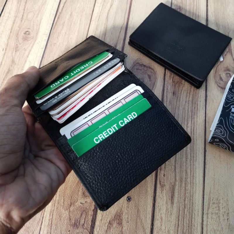 Dompet Kartu Atm Kredit Card Kulit Sapi Asli 100% Simple ukuran Mini/Kecil