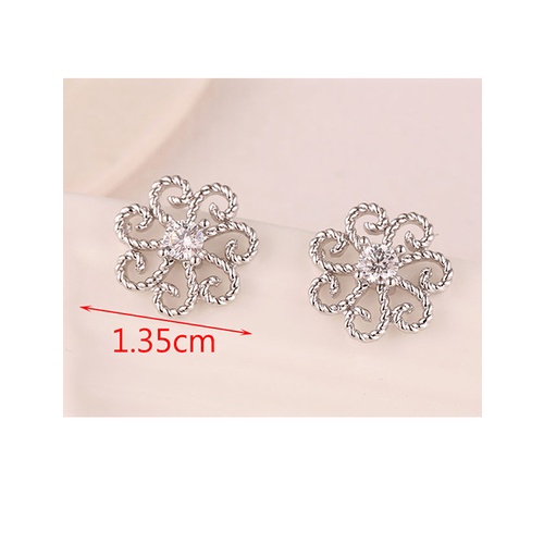 LRC Anting Tusuk Fashion Hollow Alloy Earrings With Diamond Flowers A61305