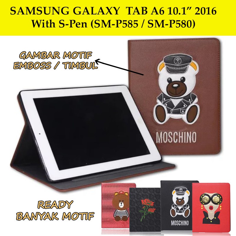 Samsung Tab A6 A 10.1 2016 P585 S Pen Case Flip Cover Anak Motif Lucu Kids Gambar Karakter Boneka