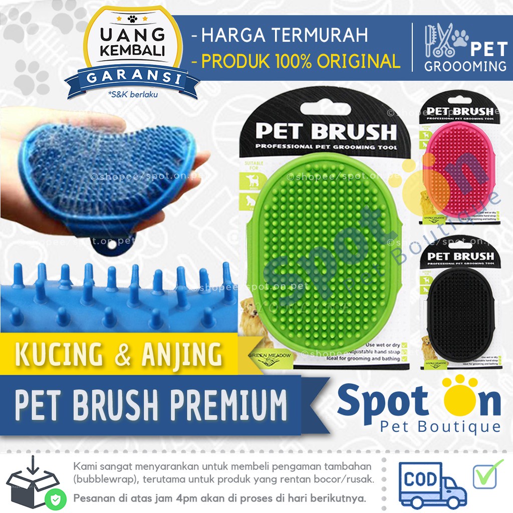 Pet Brush Kucing &amp; Anjing Premium | Sisir Grooming Anjing Kucing | Sisir Mandi Karet Hewan Petbrush