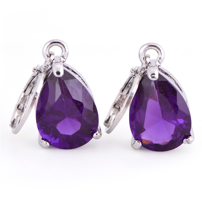 Anting Stud Hoop Lapis Silver Hias Amethyst Sapphire Untuk Wanita