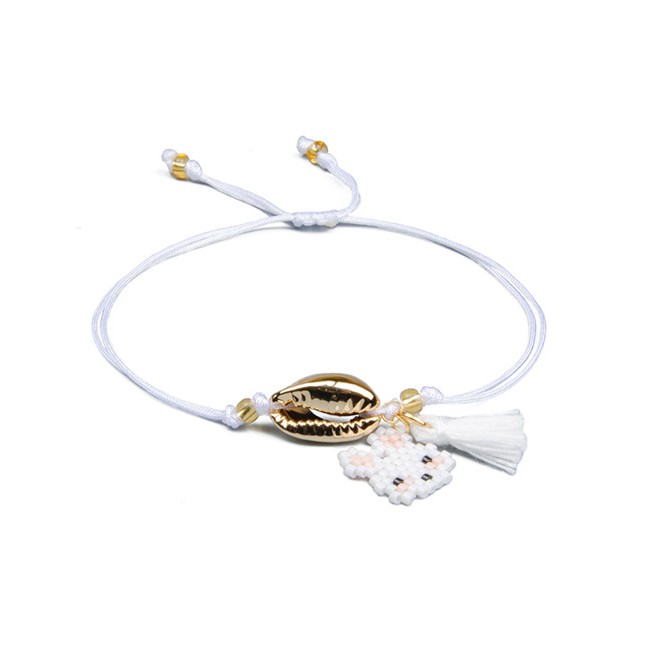 LRC Gelang Tangan Fashion White Braided White Rabbit Shell Bracelet F55387