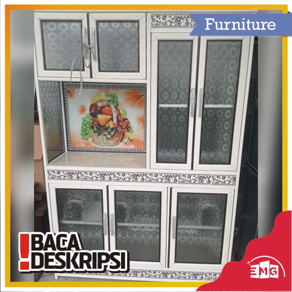 Lemari Piring / rak piring Full Kaca Alumunium plus Tempat Magicom JUMBO