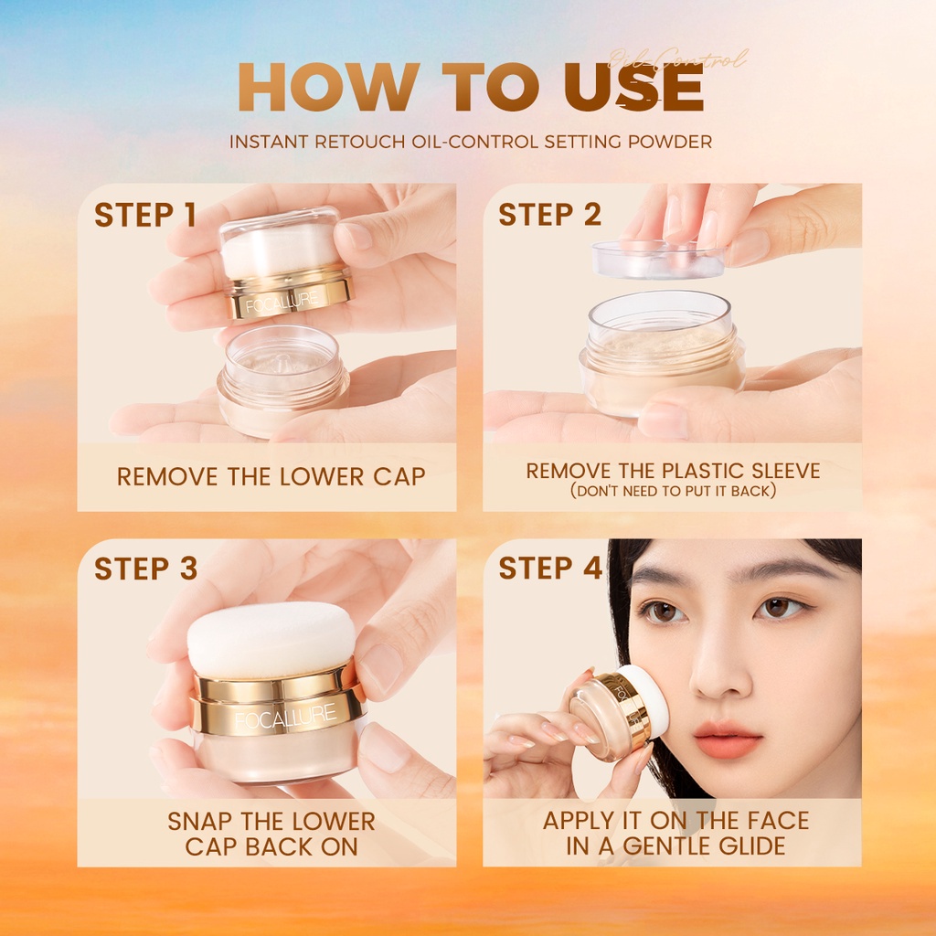 FOCALLURE Mushroom Head bedak tabur Blush Instant Retouch Oil-control Setting Powder Loose Pwder Long-lasting Lighweight Breathable Powder