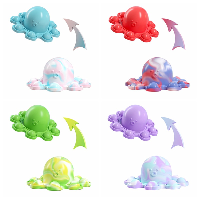 Fidget Toys Both Sides Turn Over Octopus Flip Toy Silicone Push Bubble Pop It Gadget Animal Keychain Figet Simple Dimple