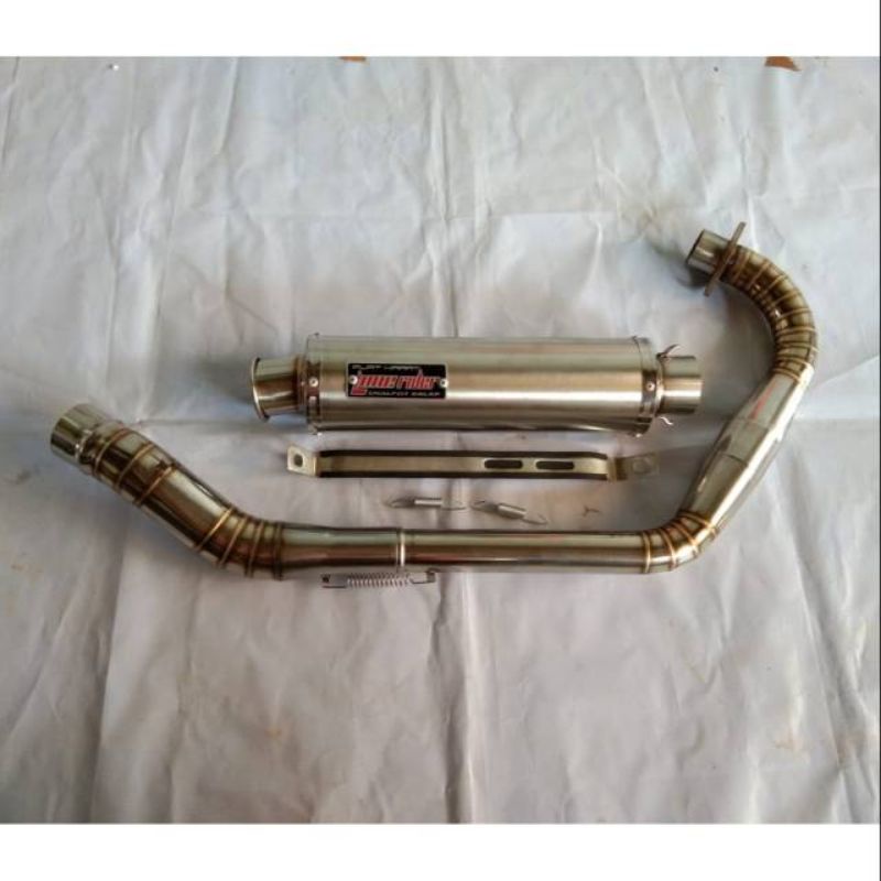 knalpot LR bulat leher super boom motor tiger/scorpio/megapro