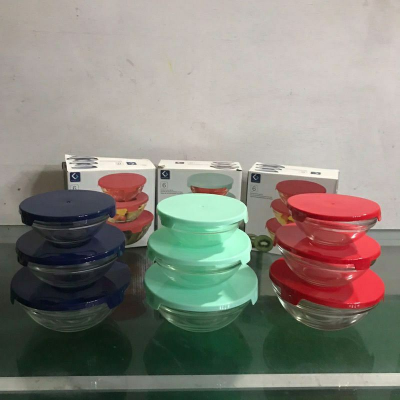 MANGKOK BOWL SET ISI 3 MANGKOK KACA 3 SUSUN PLUS TUTUP KIMGLASS