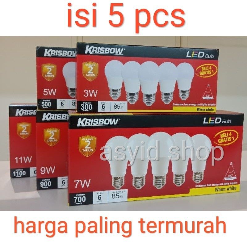 Krisbow Lampu Led  3 Watt, 5watt , 7 Watt, 9 watt, 11 watt ISI 5 PCS
