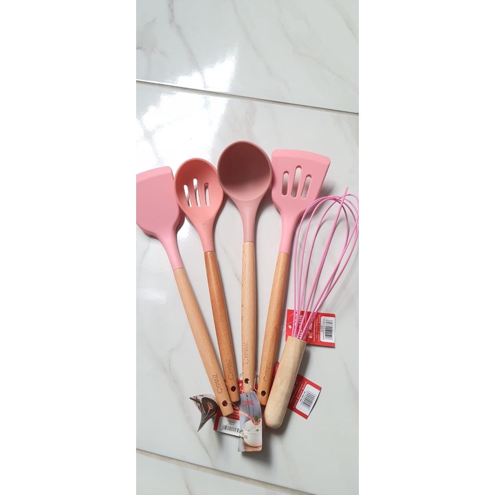 Paket Spatula Cypruz Sodet Silikon Gagang Kayu Silicone Pink Set