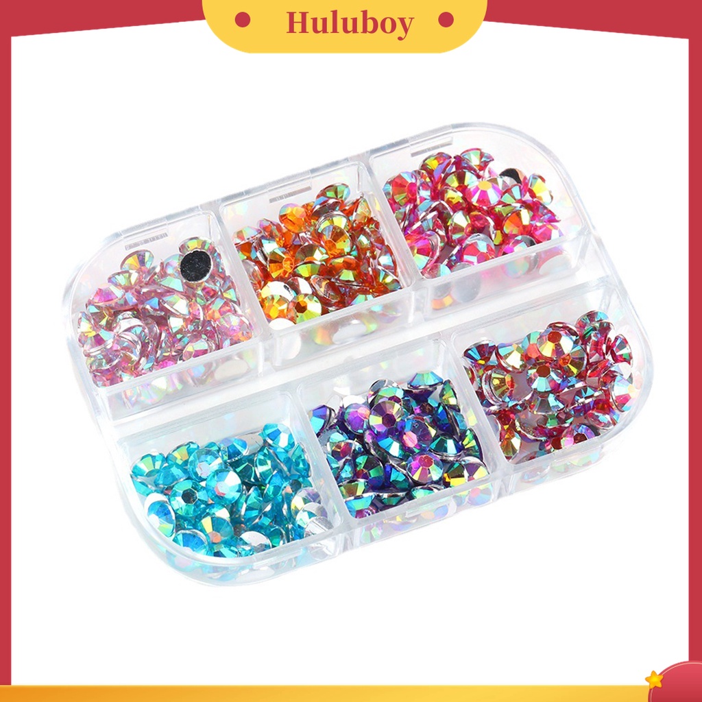 Huluboy Huluboy♡ 6 Grids / Box Berlian Imitasi 3D Warna-Warni Untuk Dekorasi Nail Art