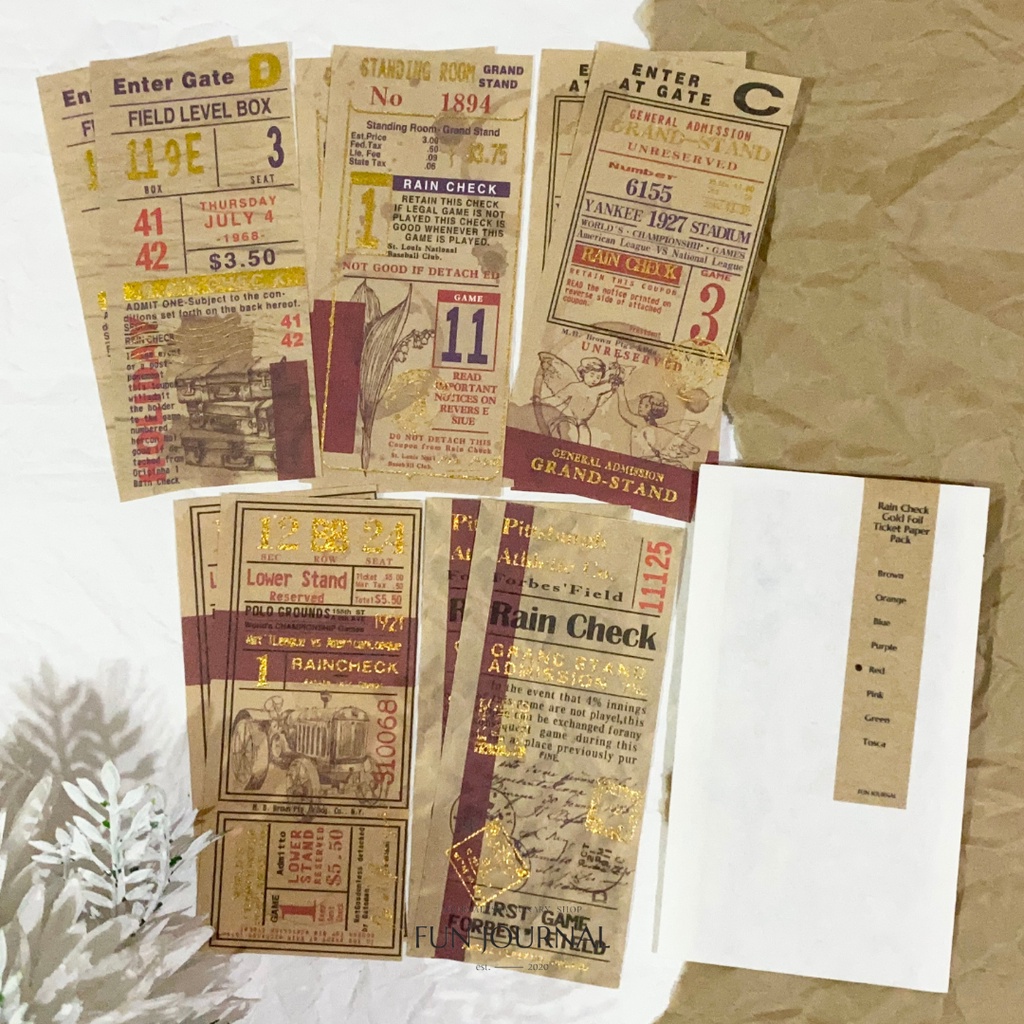 

RAIN CHECK GOLD FOIL TICKET PAPER PACK UNTUK JURNAL JOURNAL PLANNING PLANNER SCRAPBOOK DIY
