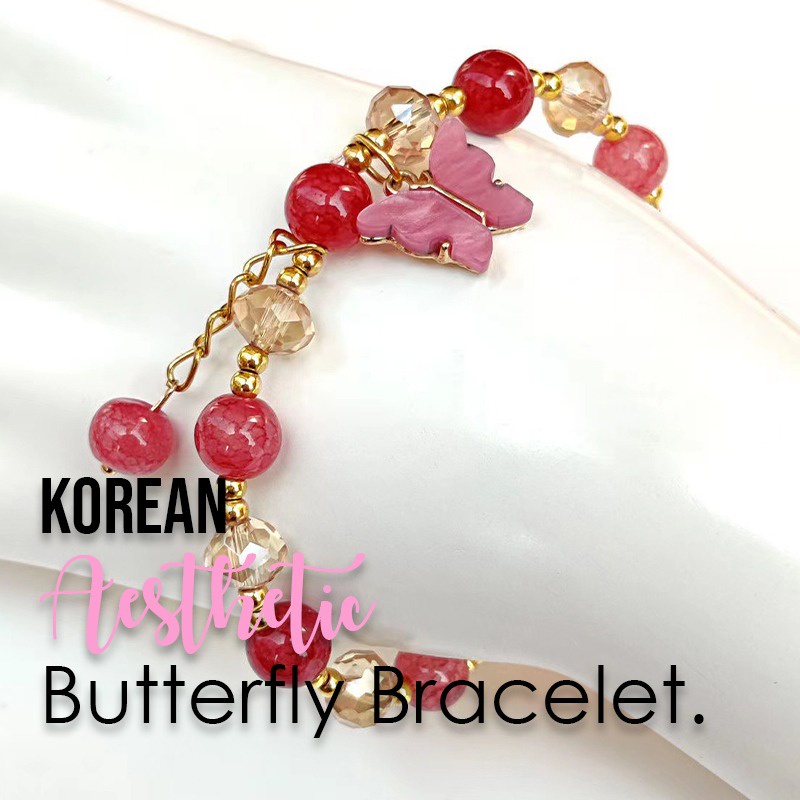 BTS-BC2552B TINO Gelang Rumbai Butterfly Kristal Korea Wanita Gadis Gelang Perhiasan Aksesoris/Gelang Wanita Kupu-kupu