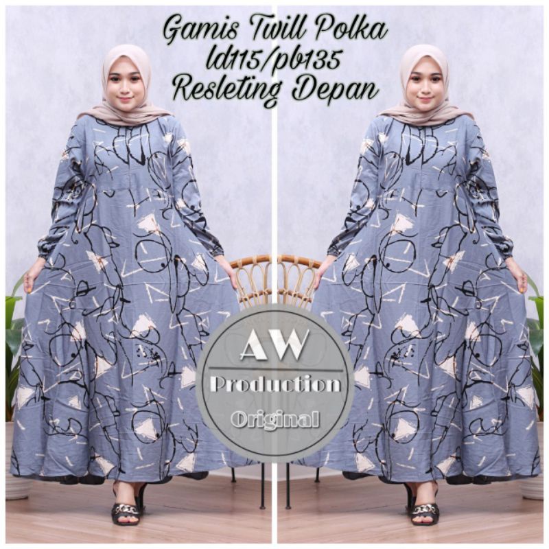 GAMIS TWILL ORI MOTIF ABSTRAK RESLETING DEPAN BUMIL FRIENDLY DRESS WANITA KEKINIAN ADEM MURAH