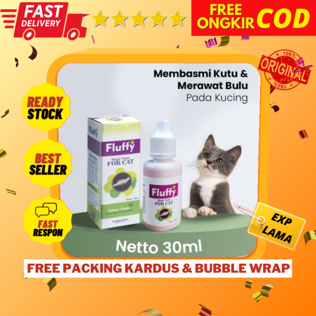 Obat Kutu Kucing Kitten Ampuh Fluffy, Obat Jamur Scabies Kucing Fluffy Obat Kutu Kucing Aman 30 ml