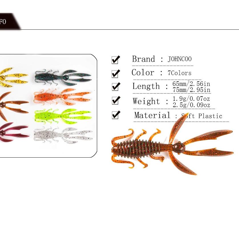 ◊ LURE 65 MM 10 PCS JOHNCOO UMPAN PANCING UDANG KECIL SHRIMP SOFT BAIT ☼