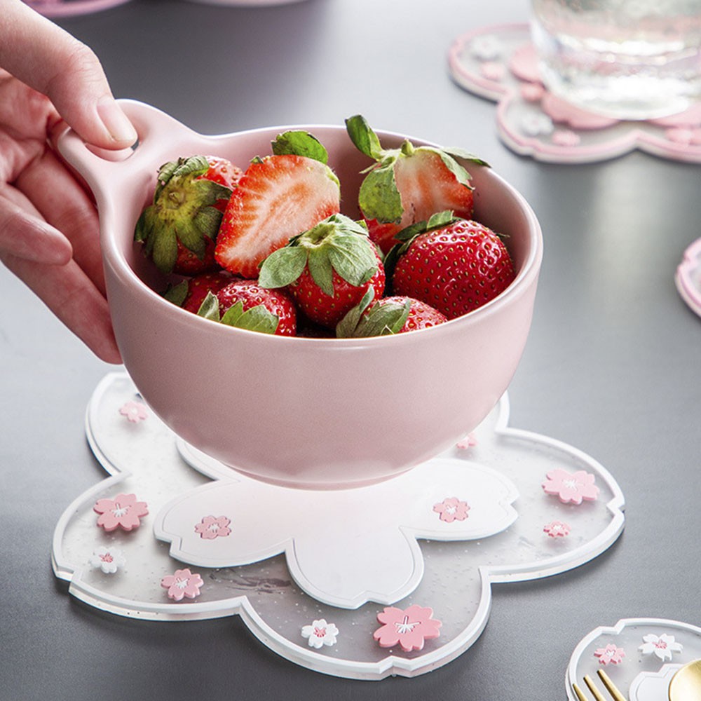 【COD Tangding】Home Cherry Blossom Coasters Soft Glue Coasters Thermal Insulation Mats Household Anti-scalding Bowls Mats