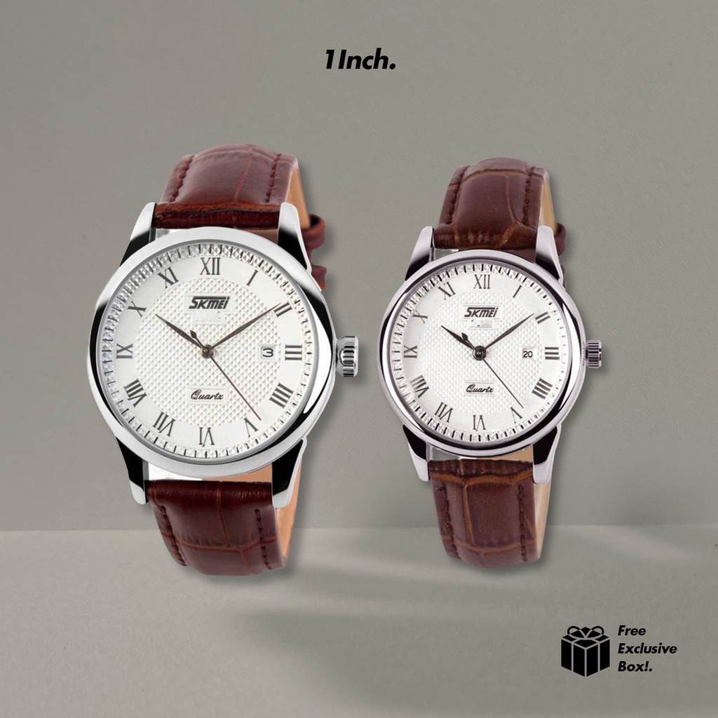 Jam Tangan Couple Series Pria Wanita Analog Casual SKMEI Pria Cowok PU Leather Tali Kulit  Anti Air 