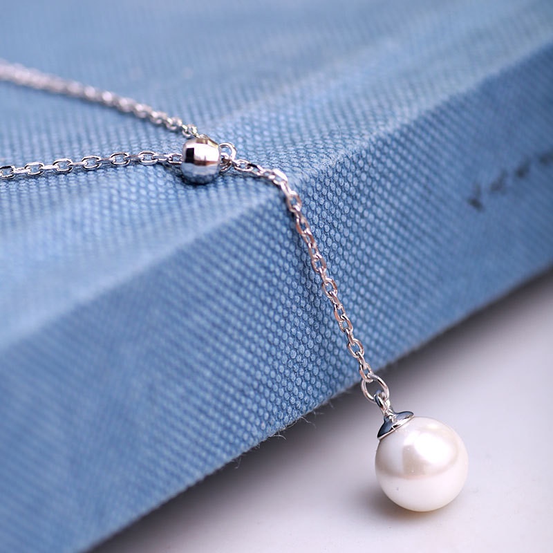 [Ready Stock]Fashion Simple Silver Plated Sweet Pearl Pendant Necklace