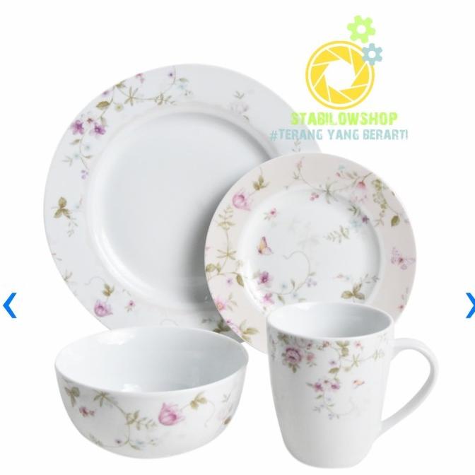 =+=+=+] Delicia Perlengkapan Makan piring keramik dinner Set 16pcs flower pink