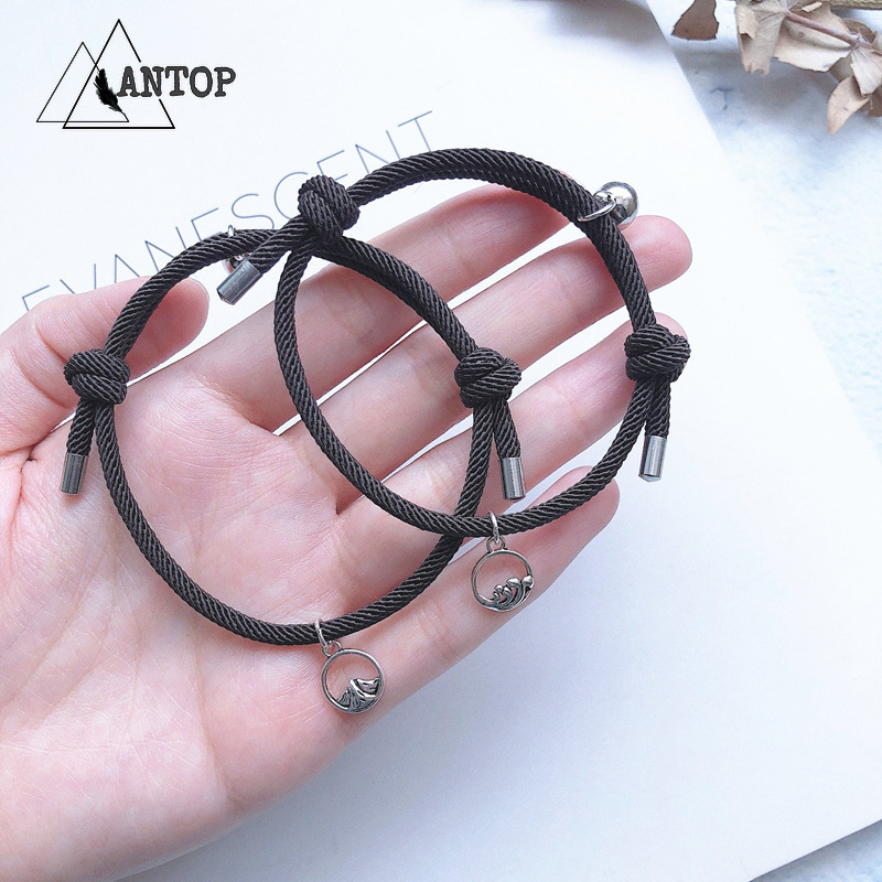 2PCS Pair（1-pasang）gelang couple magnet Gelang kapel pasangan bracelet persahabatan hitam wanita dan pria gelang inisial