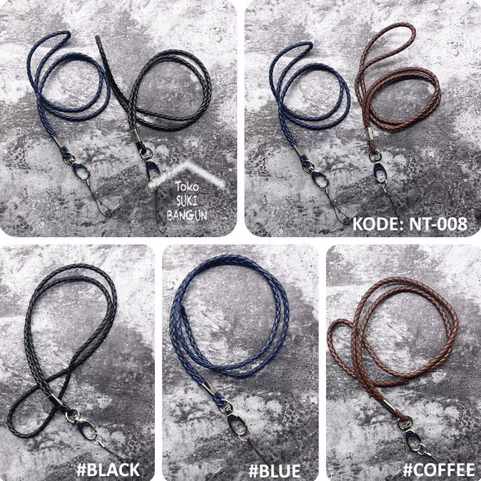 

READY BAYAR DITEMPAT Tali Lanyard Name Tag ID Card Strap PU Leather Braided Deluxe NT-008 - Coffee