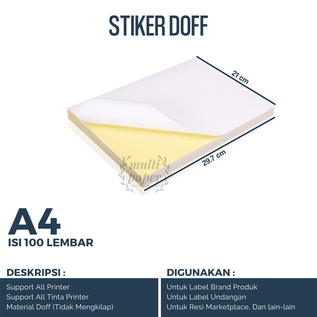 

Kertas Stiker Doff A4 isi 100 lembar / Stiker Label Nama A4 / Sticker Label Nama