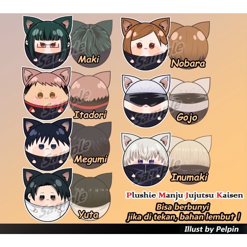 boneka plushie manjuu manju jujutsu kaisen  omanjuu plush anime gojo satoru yuta maki toge megumi