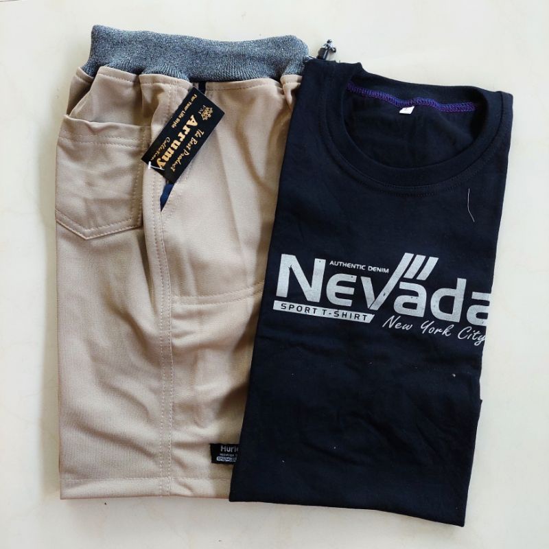 Set Anak Nevada Oblong dan Chinos Pendek Murah Size L 6-7 Tahun