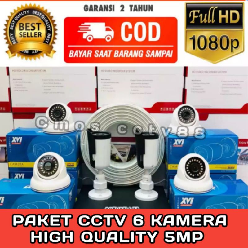 PAKET CCTV 5MP 8 CHANNEL 6 CAMERA XMEYE FULL HD KOMPLIT SIAP PASANG