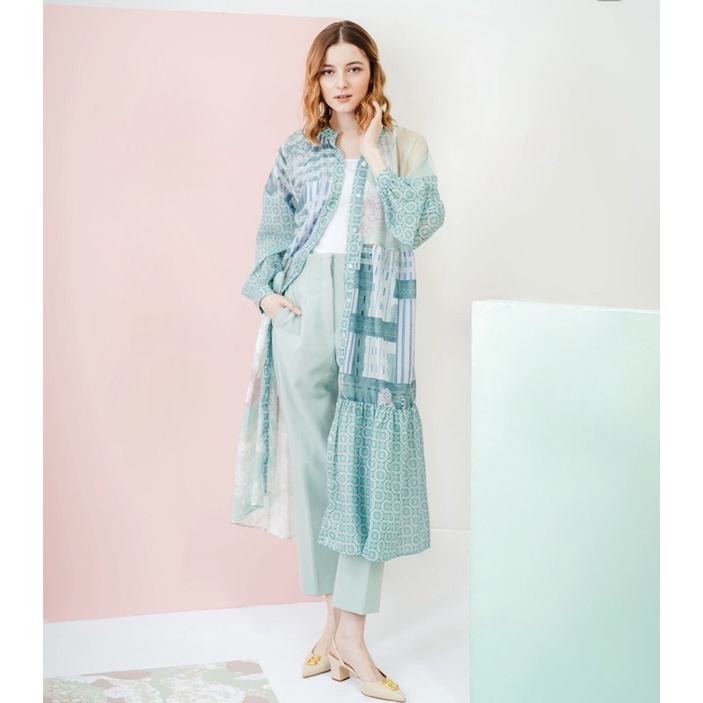 Benang Jarum Nami Ruffle Maxi Dress in Green PRELOVED