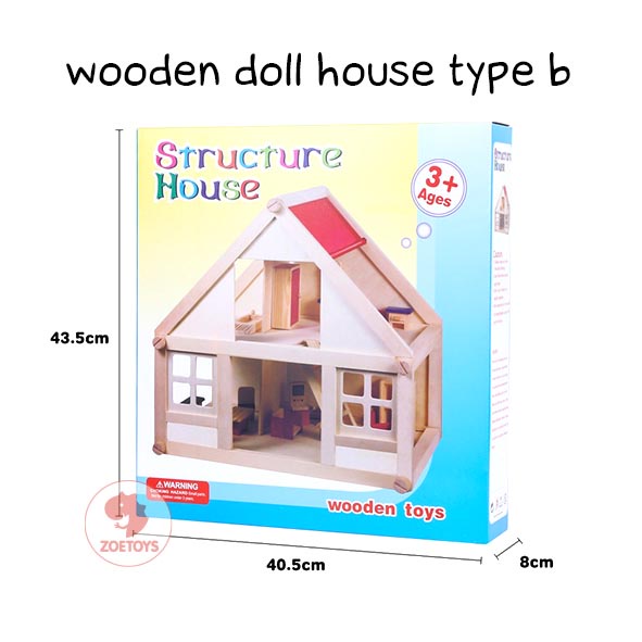 Zoetoys Wooden Doll House type B | Mainan Miniatur Rumah Furnitur Kayu Boneka | Villa Barbie | Cari Kado | Cari Kado Natal