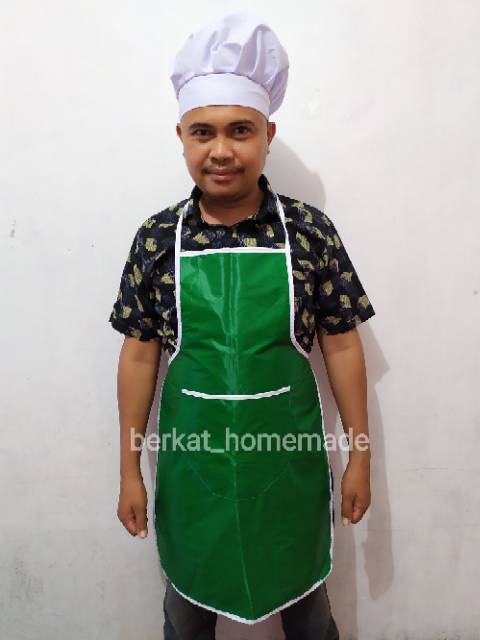 CELEMEK APRON DAN TOPI KOKI CHEF SET DEWASA MURAH