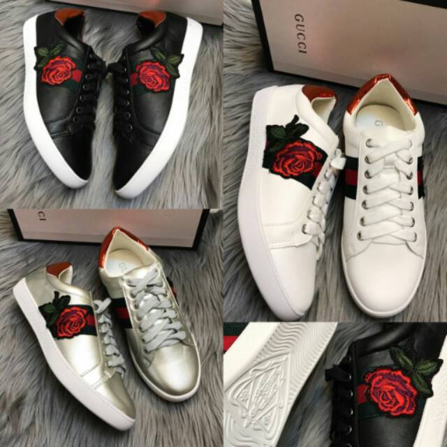 SEPATU WANITA GUCCI ROSE SLIP ON / GUCCI SNEAKER ROSE